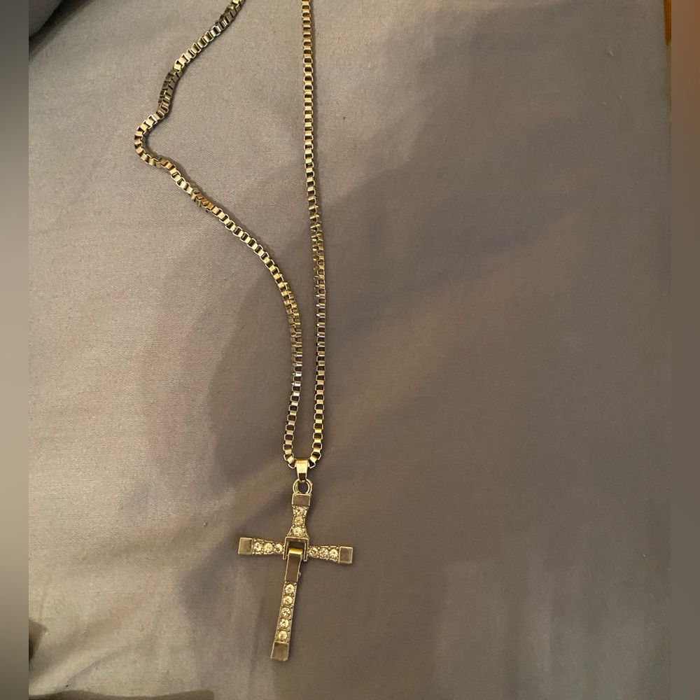 Silver Cross with plated diamonds mens necklace